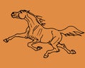 Horse on orange background,  image drawing Royalty Free Stock Photo